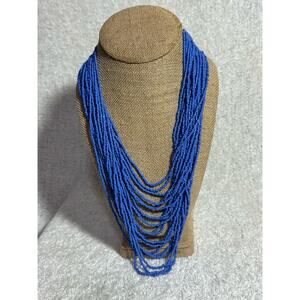 Waterfall Layered Style Light Blue Seed Beads Necklace Over Head 19.5 Long